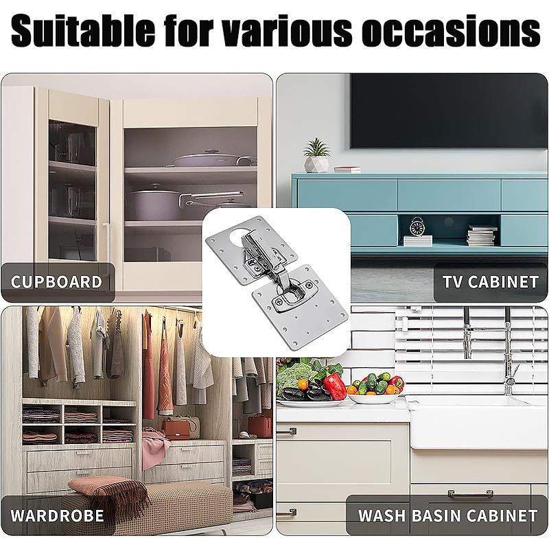 Stainless Steel Cabinet Hinge Repair Plate Hinge Repair Bracket Kit Fixing Screws, Suitable for Wooden Cabinet Doors Furniture