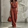 Tuta da donna con scollo sulla schiena, gamba larga, vita legata, senza maniche, rompers alla moda