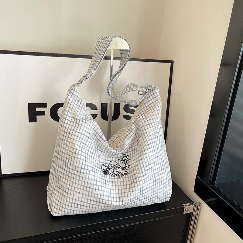 Plaid Bag Women's Large-capacity New Summer Versatile Casual Messenger Bag College Student Class Tote Bag