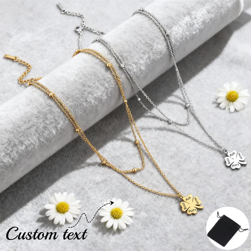 Customized Name Text Lucky Clover Necklace Stainless Steel Fashion Clover Clavicle Chain Lucky Valentine's Day Gift