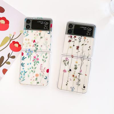 For Samsung Galaxy Z Flip 4 3 Case Dried Flowers Painted Transparent Shockproof Pc Hard Back Cover For Samsung Zflip4 Flip3 Case