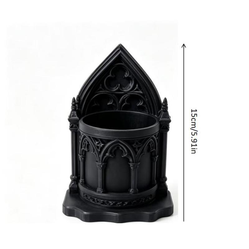Medieval Gothic Cathedral Brush Holder 3D Printed Black Sculpture Cosmetic Storage Cup Dark Gothic Vanity Home Decor