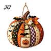 Seasonal Indoor Outdoor Sign Patchwork Pumpkin Wooden Door Hanger, Fall Harvest Halloween Decorative Maple Leaf Wreath with Leaves Berries, Farmhouse