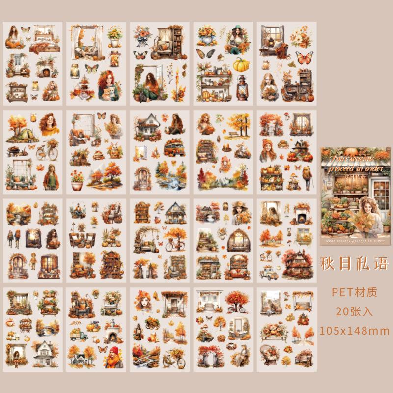 20 Sheets PET Die Cut Stickers Book Girl's Flower Decorative Handmade Scrapbooking Material Diary Album Craft Supplies