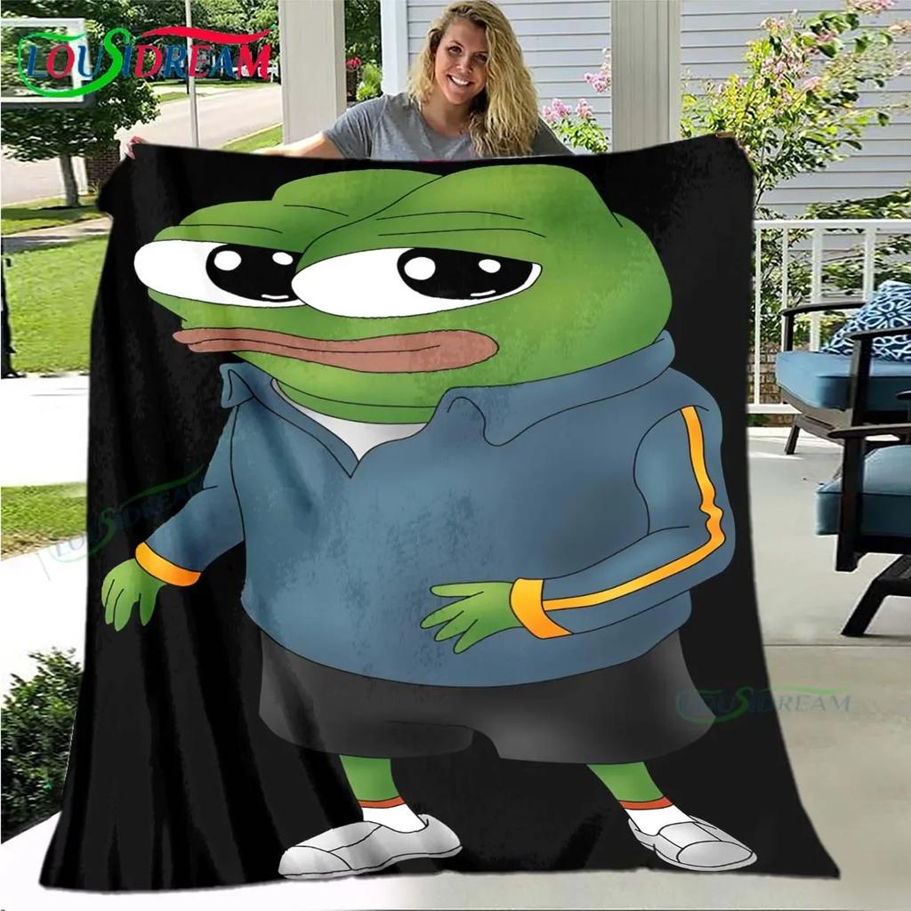 Cartoon Frog Pepe  Printed Four Season Blanket Sofa Cover Travel Bed Plush Office Break Blanket Birthday Gift Picnic Blanket