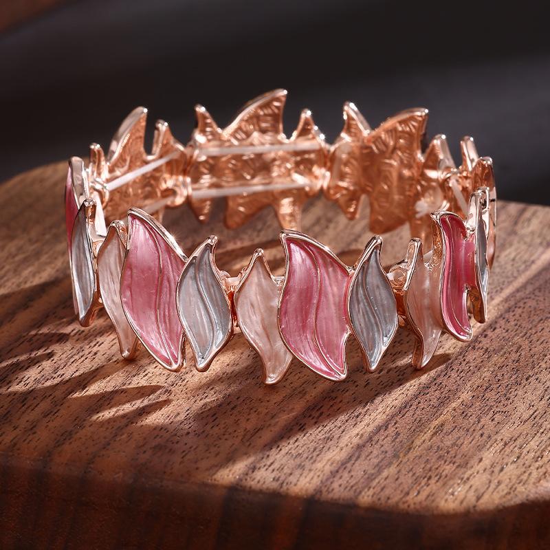 

Новий кольоровий масляний геометричний браслет з еластичного листя, модний і простий жіночий універсальний браслет з листям