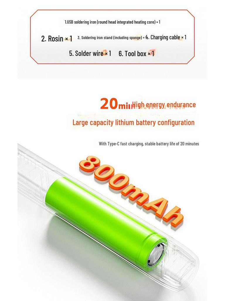Přenosná mini USB páječka s rozhraním typu C a baterií 800 mAh