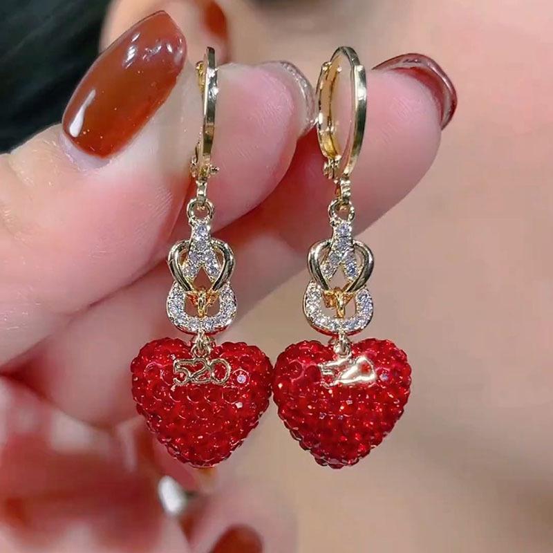 Luxury Red Diamond Heart Ear Cuffs: Elegant, Unique Earrings for Women