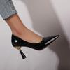 Spring 2026 Women's Black Pointed-Toe High Heels: Slip-On, Large Size, Elegant Thin Heel