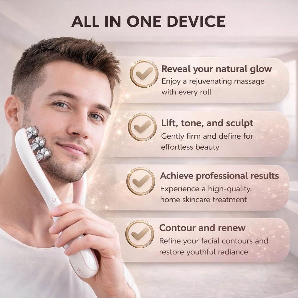 with 3D Roller Wireless Microcurrent Facial Massager Rechargeable Portable Lifting Toning Tool 3 Intensity Levels Easy to Use