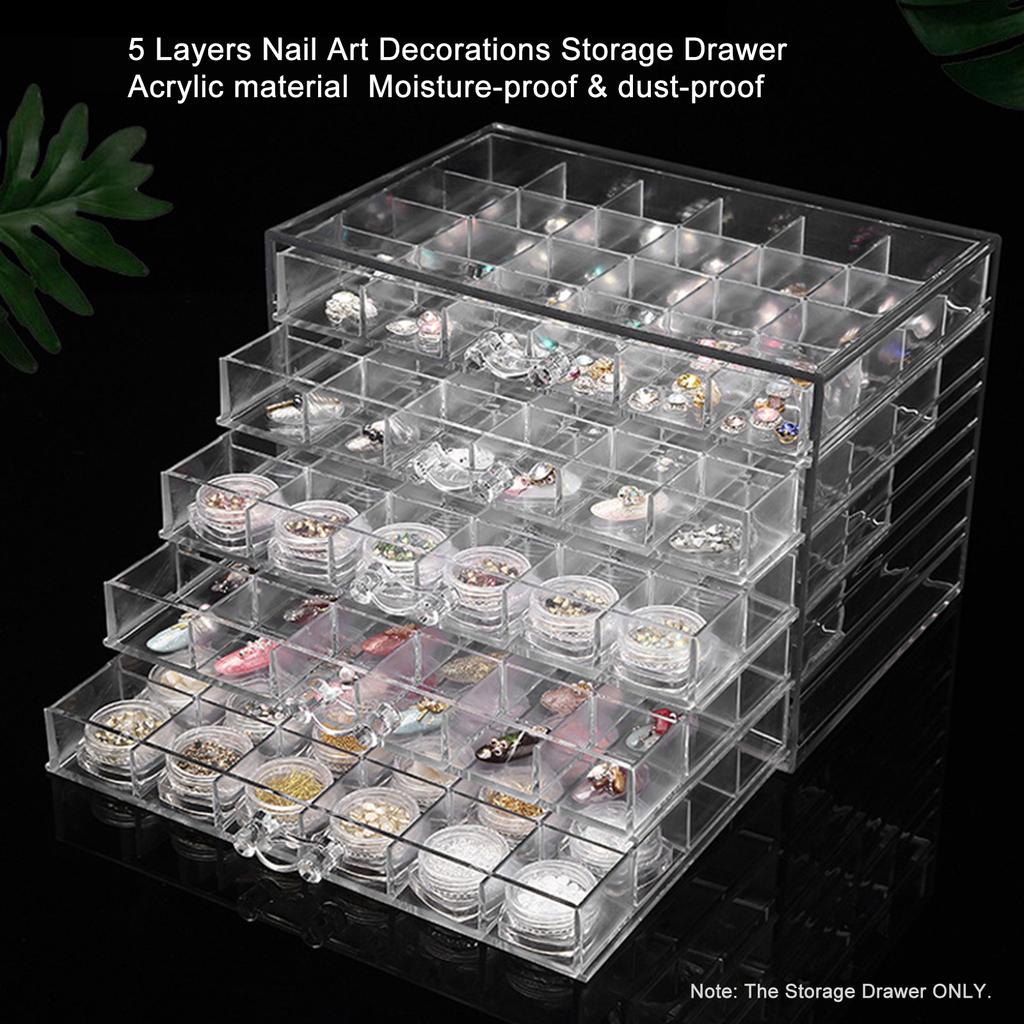 5 Layers Clear Acrylic Storage Drawer, 120 Grids Drawing Nail Art Decorations with Enough Space for Many Decorations, for Display