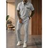 Solid Waffle Mens Casual Short Sleeve Polo Shirt And Long Pants Set