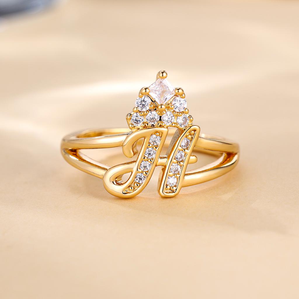 Bague de princesse en Zircon, couleur dorée, 26 lettres anglaises, anneau d'ouverture réglable, bijoux de mariage, cadeau de saint valentin, 1 pièce