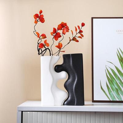 Nordic Geometric Irregular Shape Flower Vase Set: Modern Black & White Ceramic Decor for Home & Bedroom
