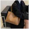Simple Solid Color Large Capacity Tote Bag Casual Soft Leather Shoulder Bag for Women