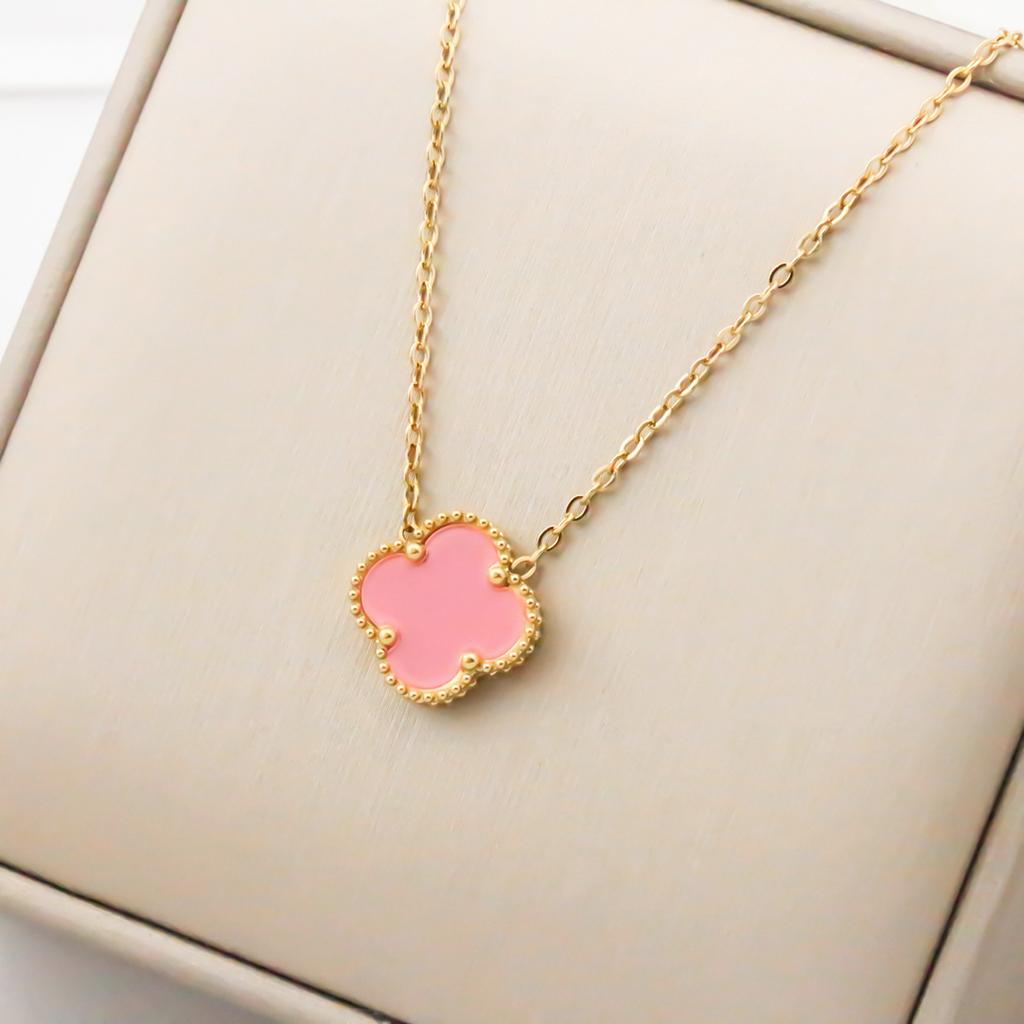 15mm Dubbelsidigt Titanstål Fyrklöver Halsband Dam Enkelt Titanstål Nyckelbenskedja Halsband Nät Röd Smycke