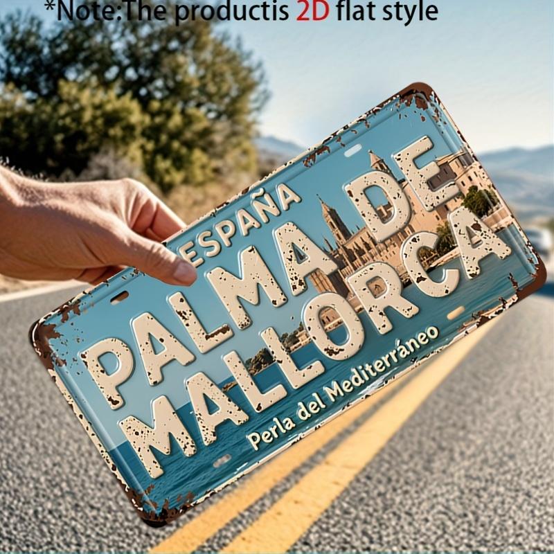 Hisun Tin Sign HD Aluminum Metal Sign Palma De Mallorca Espana Perla Del Mediterraneo Vintage License Plate Style Wall Decor Retro Coastal Ca