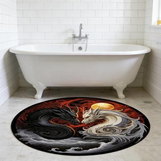 Yousheng 3D Dragon Bathroom Rug Absorbent Floor Mat with Anti-Slip Backing Realistic Dragon Decorative Rug for Bedroom Living Room Playroom