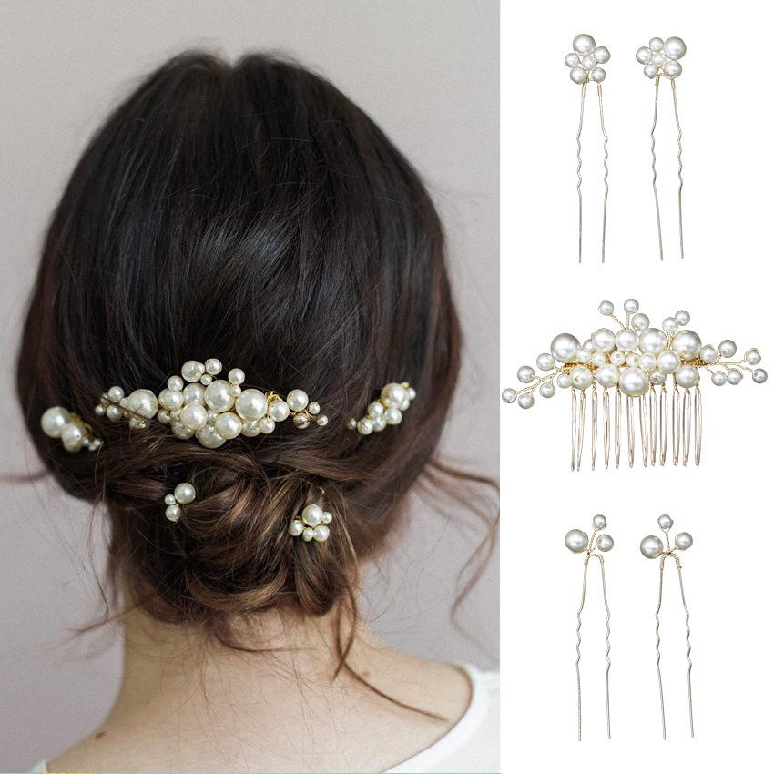 

Baroque Pearl Hair Fork and Comb Set - European Bridal Hairpin Accessory