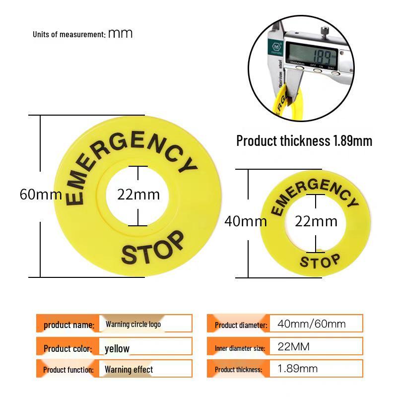 22mm Emergency Stop Button Sign for LAY37 LA38 LA39, 60mm Outer Diameter