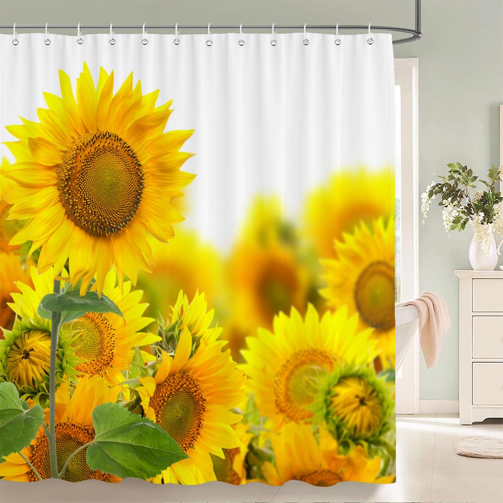 Solros Mönster Duschdraperi Badrum Vattentätt 3d-tryck Badgardin Med Krokar 180*180cm Polyestertyg