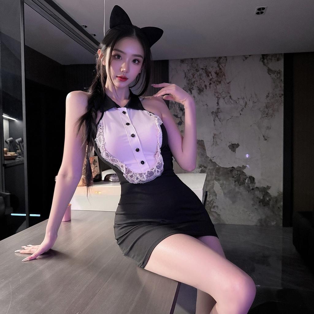 Sexy lace pussy bunny dress short skirt maid dress seduction pure desire hip skirt uniform