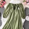 Gentle Style Dress Autumn SpringNew Female French Retro Square Collar Foreign Style Bubble Sleeve Chiffon Dresses