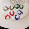 Simple Fashion Blue Red Green Brown Color Heart Metallic Earrings For Women  New Korean Style Brincos Jewelry Wholesale