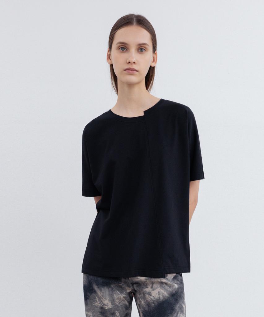 RE RHEE Logo Embroidered Unbalanced Cut T Shirts Bk