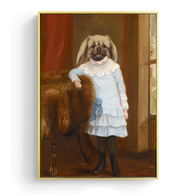 Vintage Classy Dog Impersonate Wall Art Posters Prints Animal Wearing Coat Canvas Painting Wall Picture for Living Room Decor