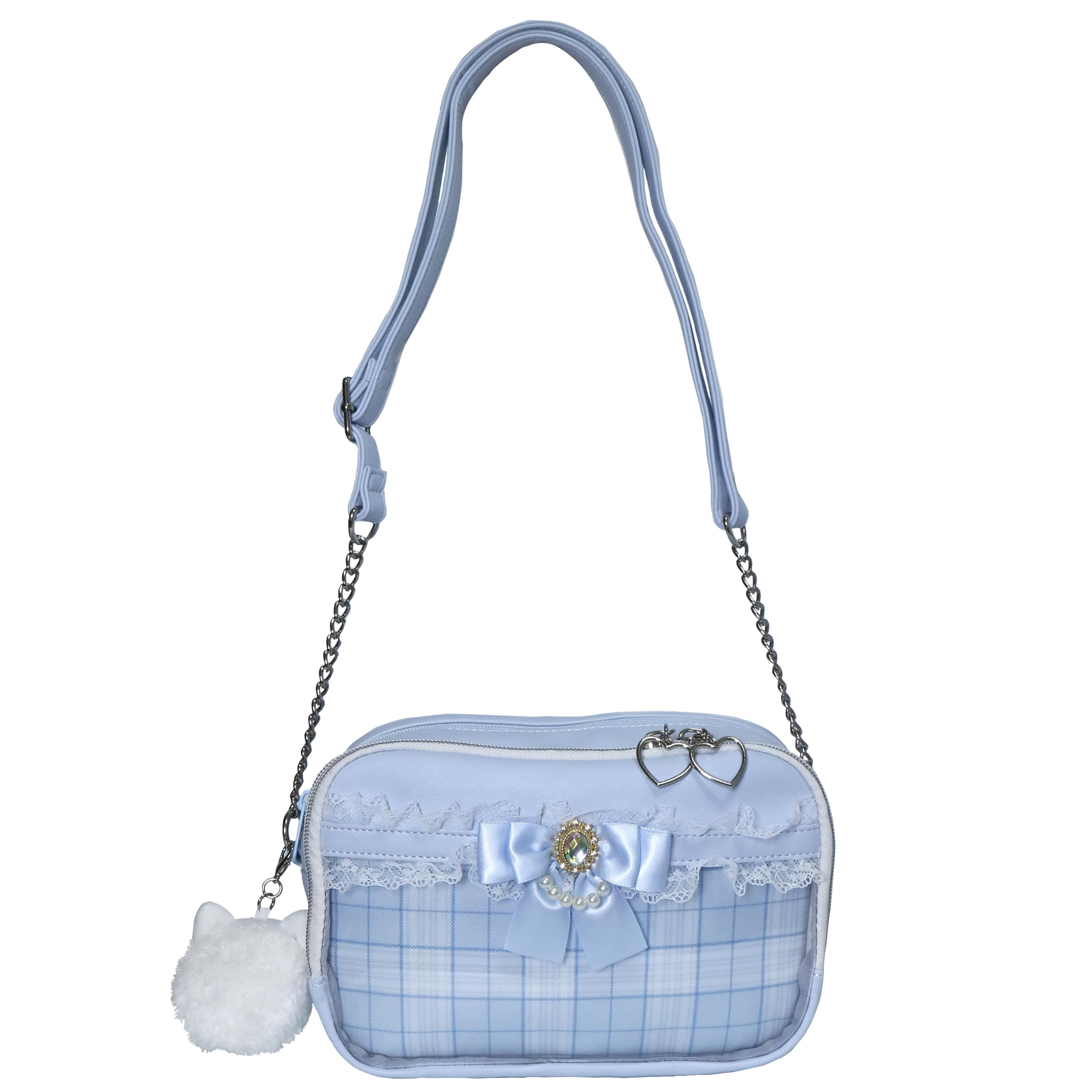 

[Merry Crown] Shoulder Bag, Ita Bag, Landmine Style, Mass-Produced Ribbon, Pearl, Cat, Light Blue, Girly, Cute, Gift, Outing