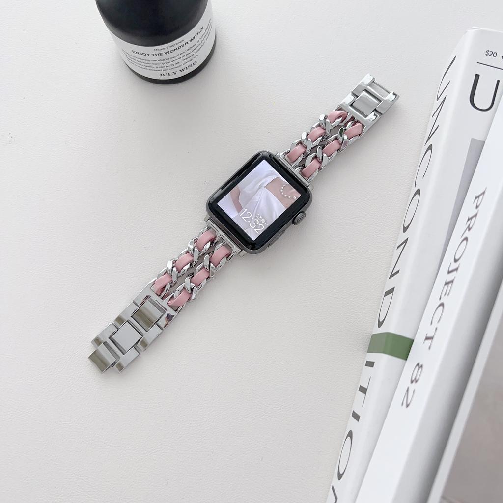 Metal + Leather Strap for Apple Watch 49mm 46mm 42mm 45mm 41mm 44mm 40mm 42mm 38mm Women's Watch Band for iWatch Series 10 9 8 7 6 5 4 SE