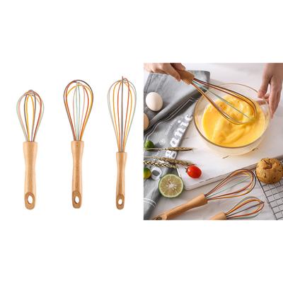 Manual Silicone Whisk Wooden Handle Eggs Beater Practical Handhold Dough Blender for Homemakers Kitchen Baking Tool