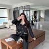 Spring and autumn new ice silk pajamas women's long-sleeved trousers thin high-end black leopard print splicing simulation silk set