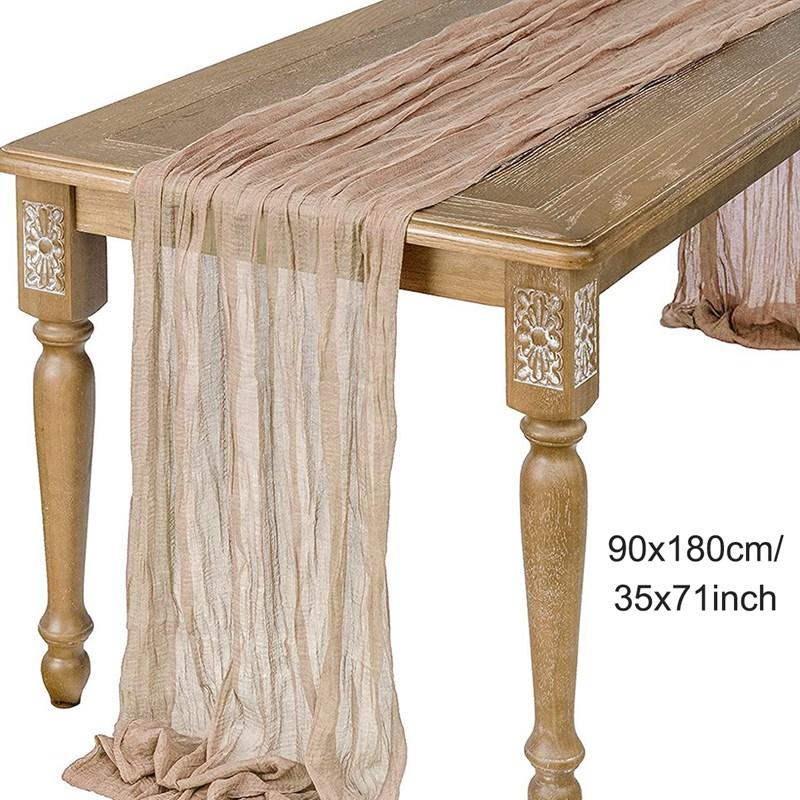 Semi-Sheer Gauze Table Runner Sage Cheesecloth Table Setting Dining Vintage Wedding Party Christmas Banquets Arches Cake Decor 90x180cm