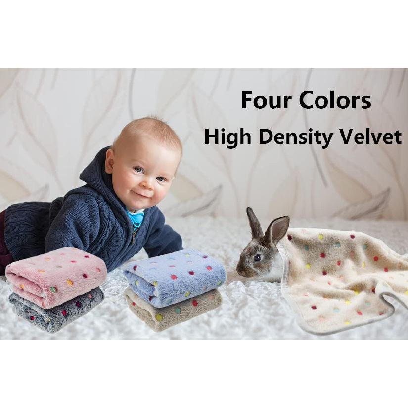4 Pieces of Guinea Pig Blanket, Hamster Fleece Cage Liners Soft Warm Bunny Sleep Bedding Mat Cute Dot Pattern for Guinea Pig Hamster Rabbit