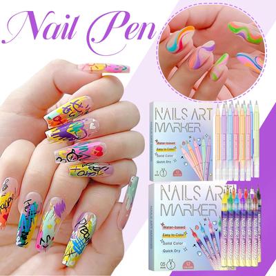 12-kolorowy Ultra-cienki Długopis do Paznokci, Długopis do Malowania i Rysowania, Długopis z Igłą do Kropkowania, Długopis do Rysowania Konturów DIY, 30ML