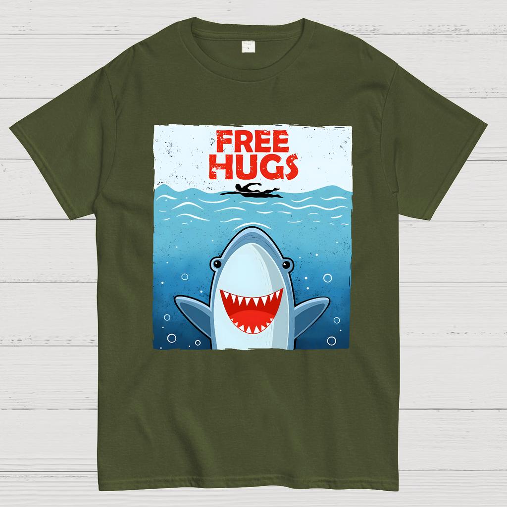 Free Shark Hugs Unisex 100% Cotton Summer Casual Cool Loose T-Shirt
