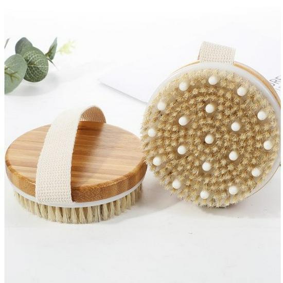 In Stock: He Mu Hand-Held Exfoliating Shower Brush - Dual-Use Dry/Wet Airbag Massager with Boar Bristles for Back Scrubbing