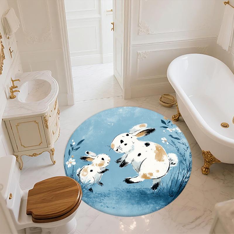 Rabbit in the Sky,Round Area Rug,Carpet Rug for Living Room Bedroom Sofa Playroom Decor,Non-slip Floor Mat