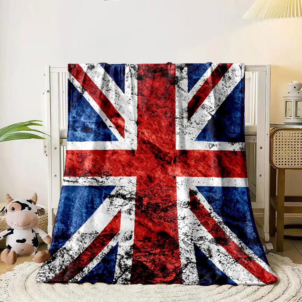 

A textured Union Jack design with red, white, and blue intersecting crosses. for all seasons blanket lunch break throw gift 80cm x 120cm