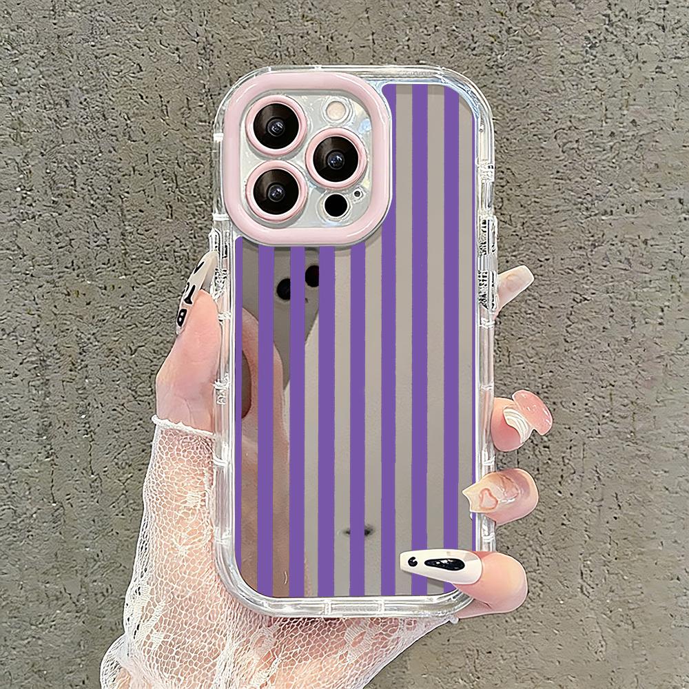 Personality Vertical Stripes Mirror Phone Case For iPhone 17 Air 16 Pro Max 17 15 14 13 12 11 8 Plus X XS Protection Back Cover