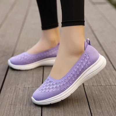 Moda Kadın Yaz File Nefes Alabilir Sığ Ağızlı Slip Yumuşak Taban Kaymaz Hafif Tek Ayakkabılar Yuvarlak Burun Düz Kumaş Ayakkabılar