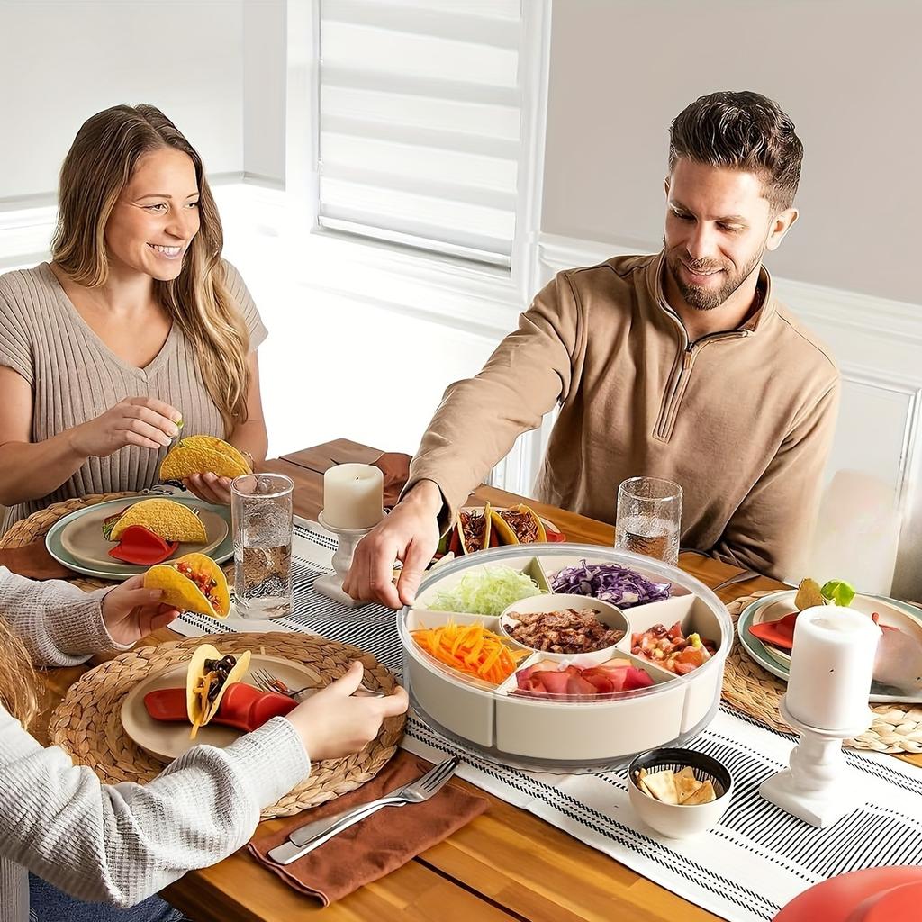 Rotating Snack Tray with Lid and Handle Multi-Compartment Fruit and Vegetable Serving Plate Durable Party Snack Storage Box