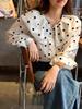 Women's Sweet Polka Dot Long-Sleeve Color Block Shirt, 2026 Spring Korean Style, Single-Breasted with Doll Collar
