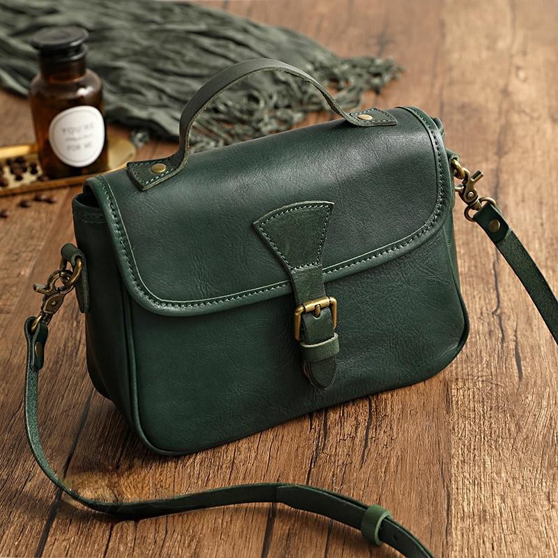 Johnature Dámská taška z retro originální kůže Jednoduchá jednobarevná přírodní měkká hovězí kůže Univerzální kabelky přes rameno a crossbody