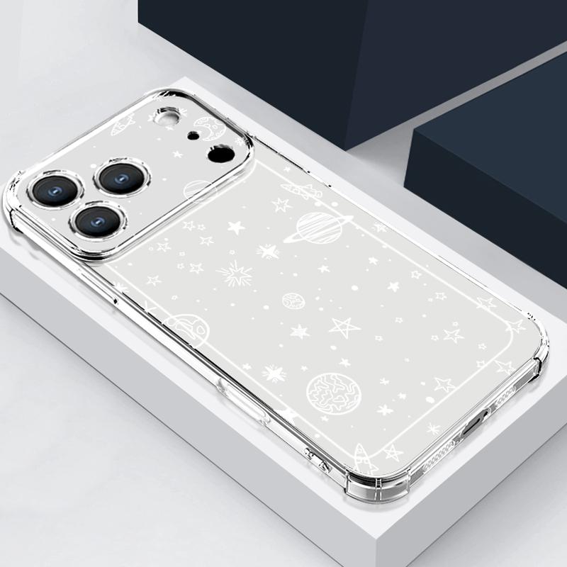 Star Moon Pattern Phone Case For iPhone 17e 17 16 15 Pro Max 14 13 Pro 16 Shockproof Clear TPU Soft Card Slot Pocket Back Cover