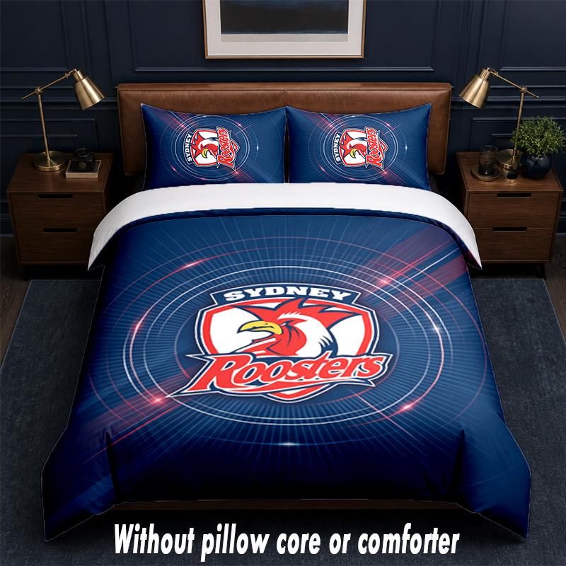 Sydney Roosters Design Bett Bettwäsche Set 1 Bettbezug + 2 Kissenbezüge Weich Atmungsaktiv Haushalt Bettwäsche
