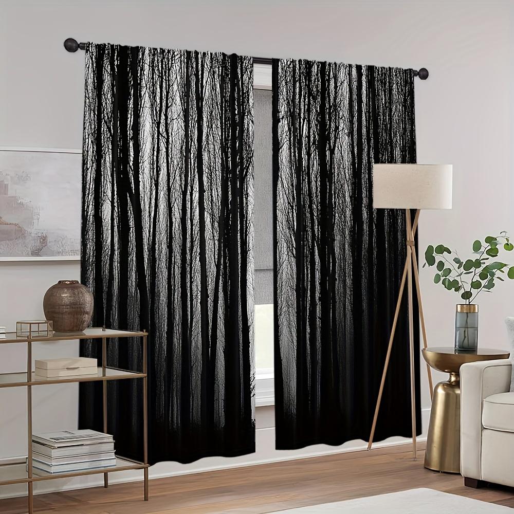 Gothic Black Forest Pine Curtains Polyester Pocket Rod Top Bedroom More Curtain Sheer Ideal For Sleeping Area