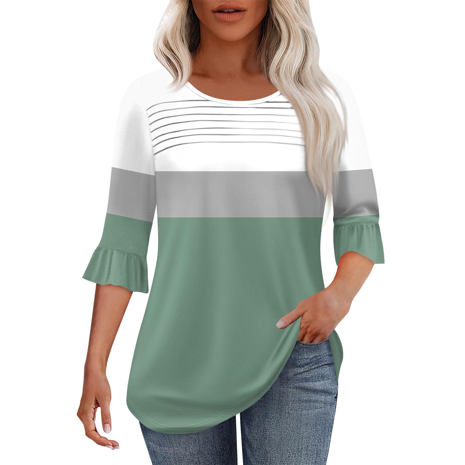 

Женская мода круглый вырез шея плиссированный спереди напечатанные точки расклешенный топ рукав 3/4 XXL